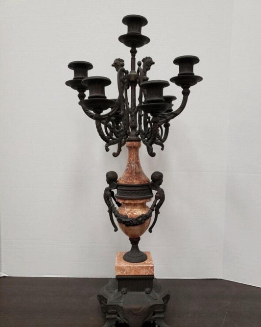 Antique French Bronze and Marble Candelabra
