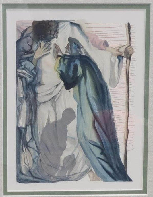 Salvador Dali Woodcut Print: Divine Comedy, Purgatory Canto 14, Framed