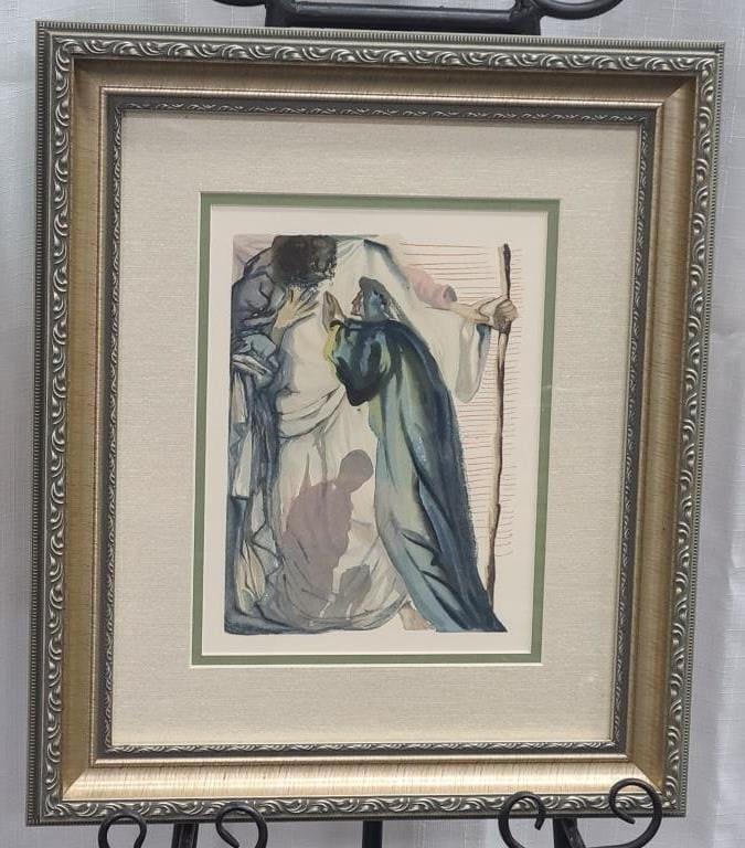 Salvador Dali Woodcut Print: Divine Comedy, Purgatory Canto 14, Framed