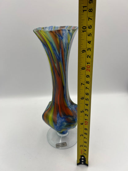 Italian Art Glass Vase: Colorful Swirl Design