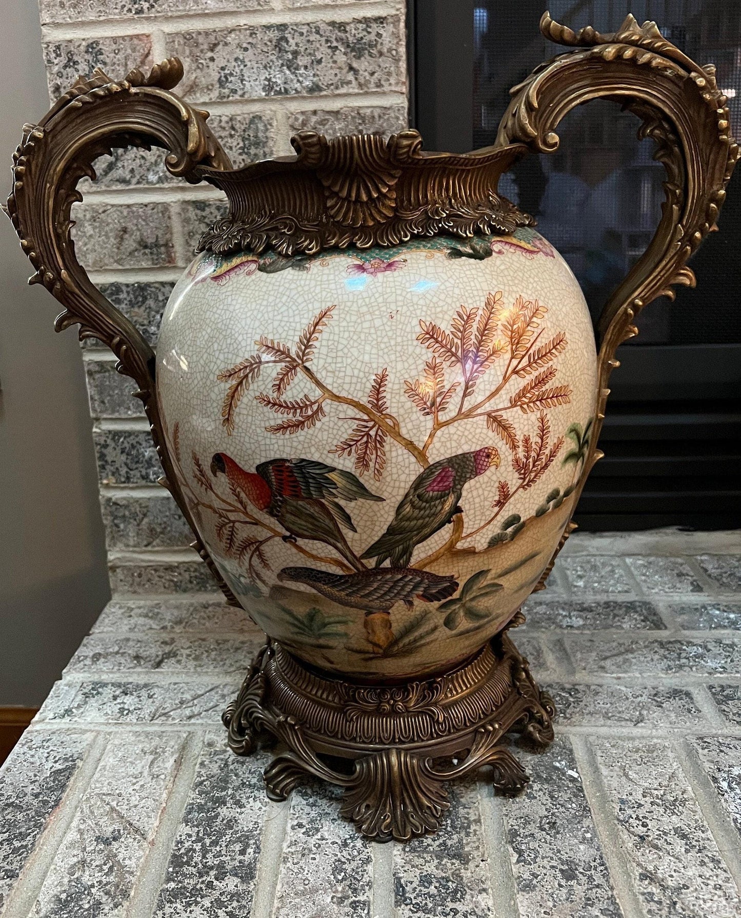 Antique Coalport Ceramic Vase, Bird Design (18" Tall, Heavy)