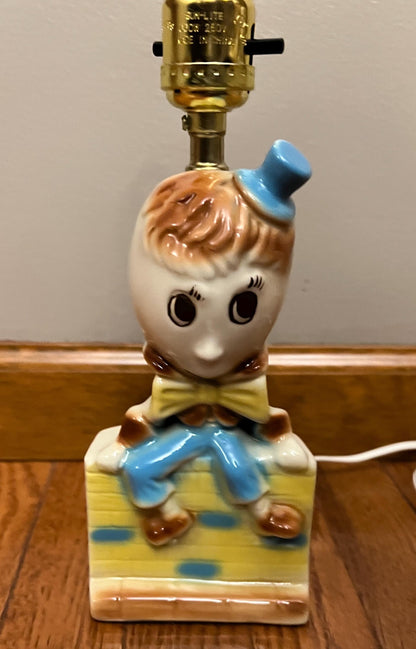 Vintage~Mid Century Glossy Ceramic Humpty Dumpty Lamp ~11" Tall - WORKS
