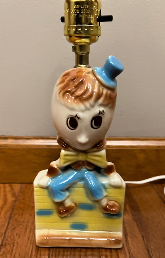 Vintage~Mid Century Glossy Ceramic Humpty Dumpty Lamp ~11" Tall - WORKS