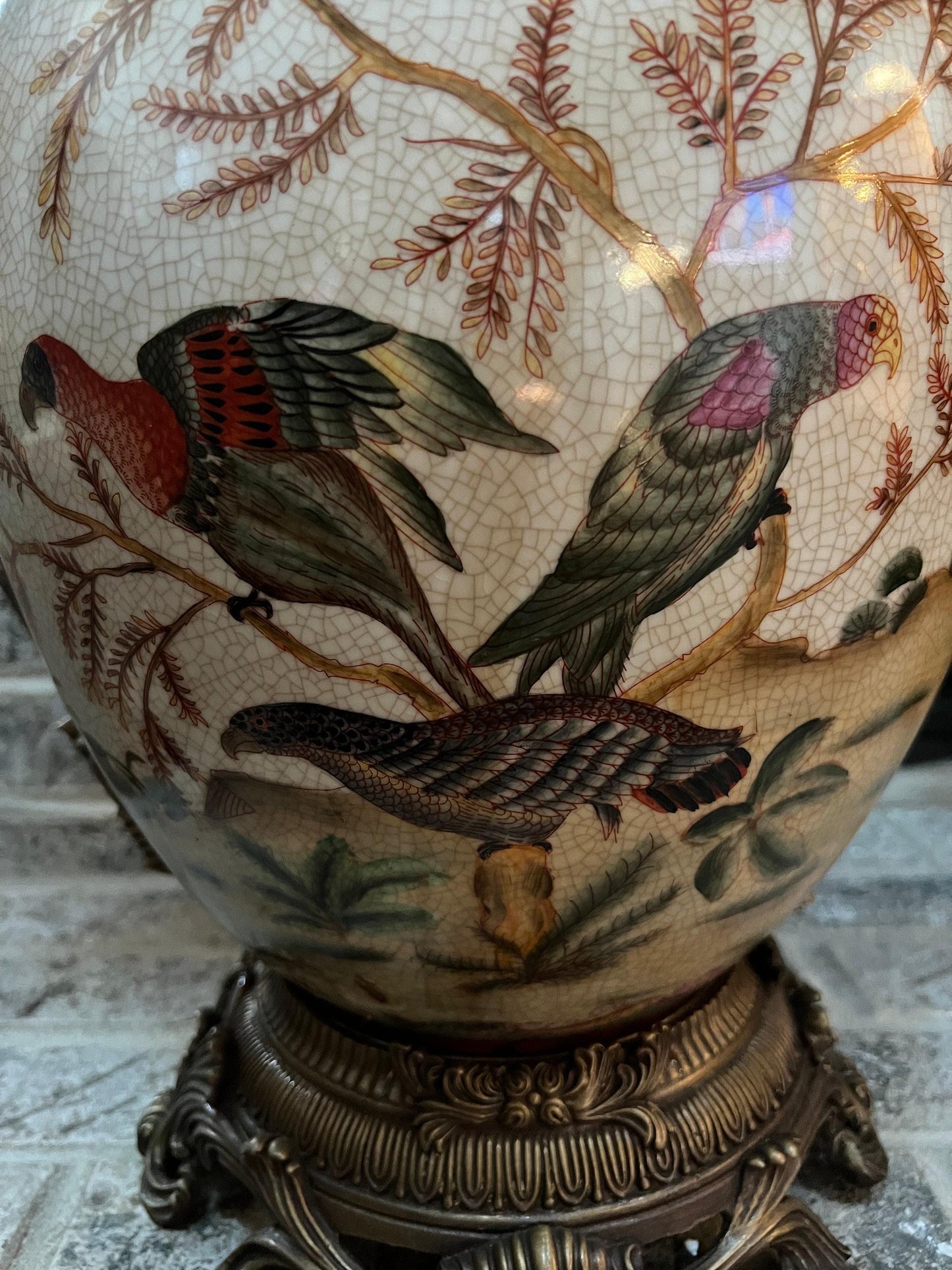 Antique Coalport Ceramic Vase, Bird Design (18" Tall, Heavy)