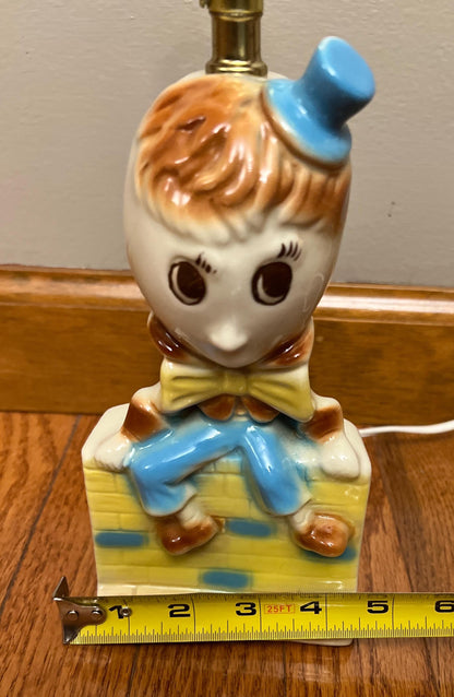 Vintage~Mid Century Glossy Ceramic Humpty Dumpty Lamp ~11" Tall - WORKS