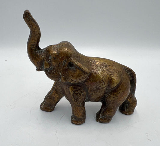 Elephant Figurine: Vintage Bronze Trunk Up - Good Luck Symbol
