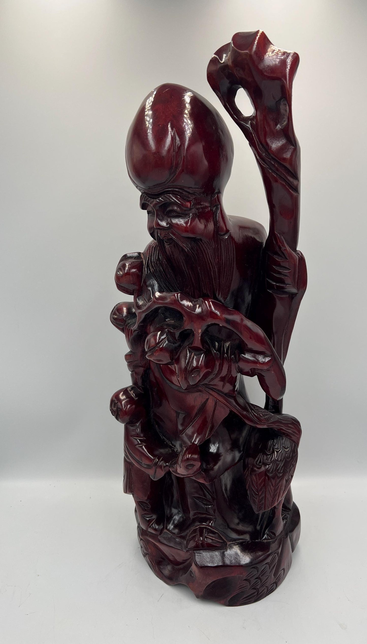 Chinese Shou Xing Figurine: Carved Wood Longevity God Statue