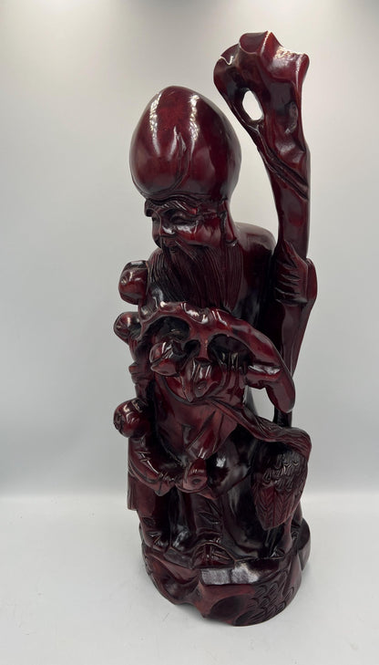 Chinese Shou Xing Figurine: Carved Wood Longevity God Statue