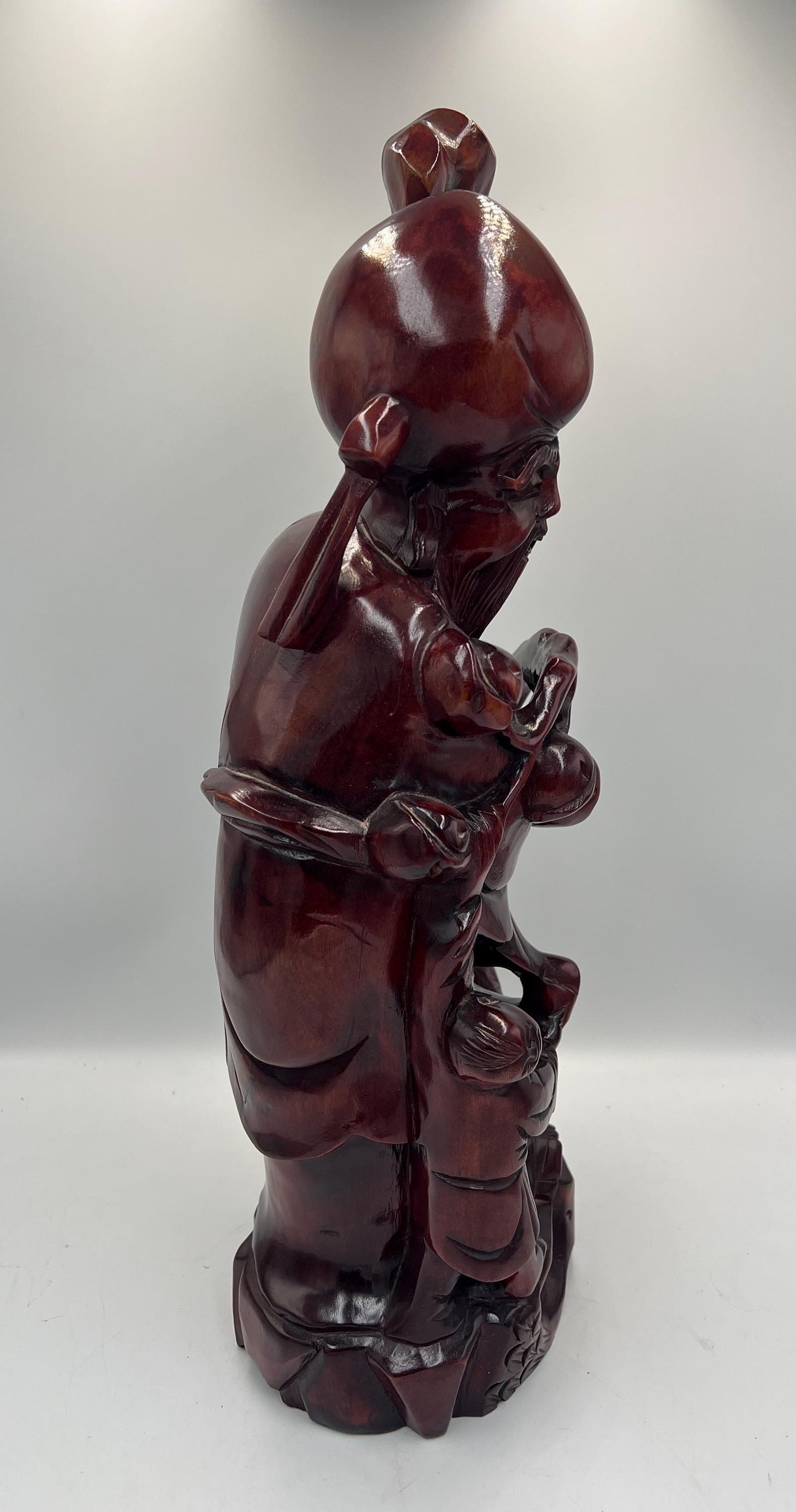 Chinese Shou Xing Figurine: Carved Wood Longevity God Statue