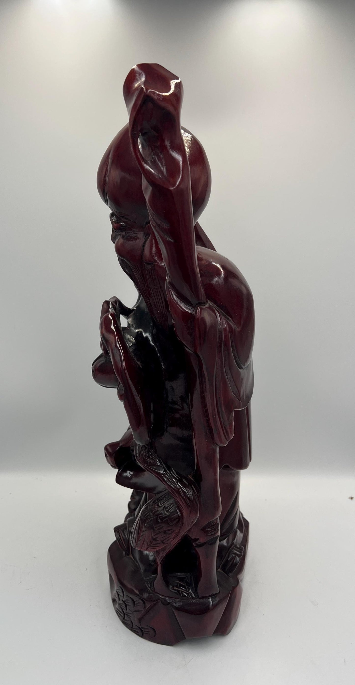 Chinese Shou Xing Figurine: Carved Wood Longevity God Statue