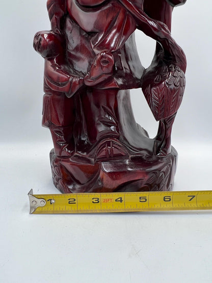 Chinese Shou Xing Figurine: Carved Wood Longevity God Statue