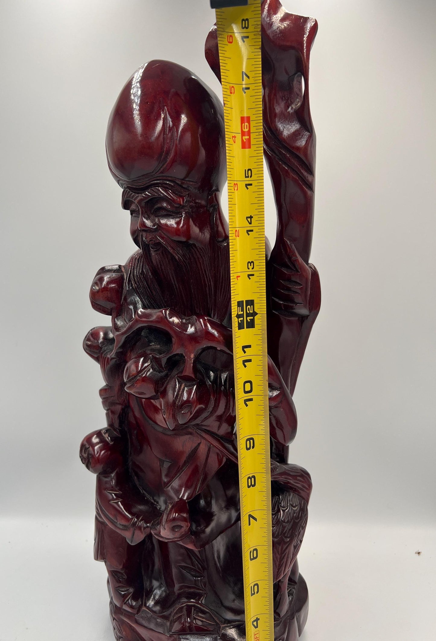 Chinese Shou Xing Figurine: Carved Wood Longevity God Statue