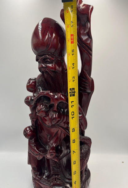 Chinese Shou Xing Figurine: Carved Wood Longevity God Statue
