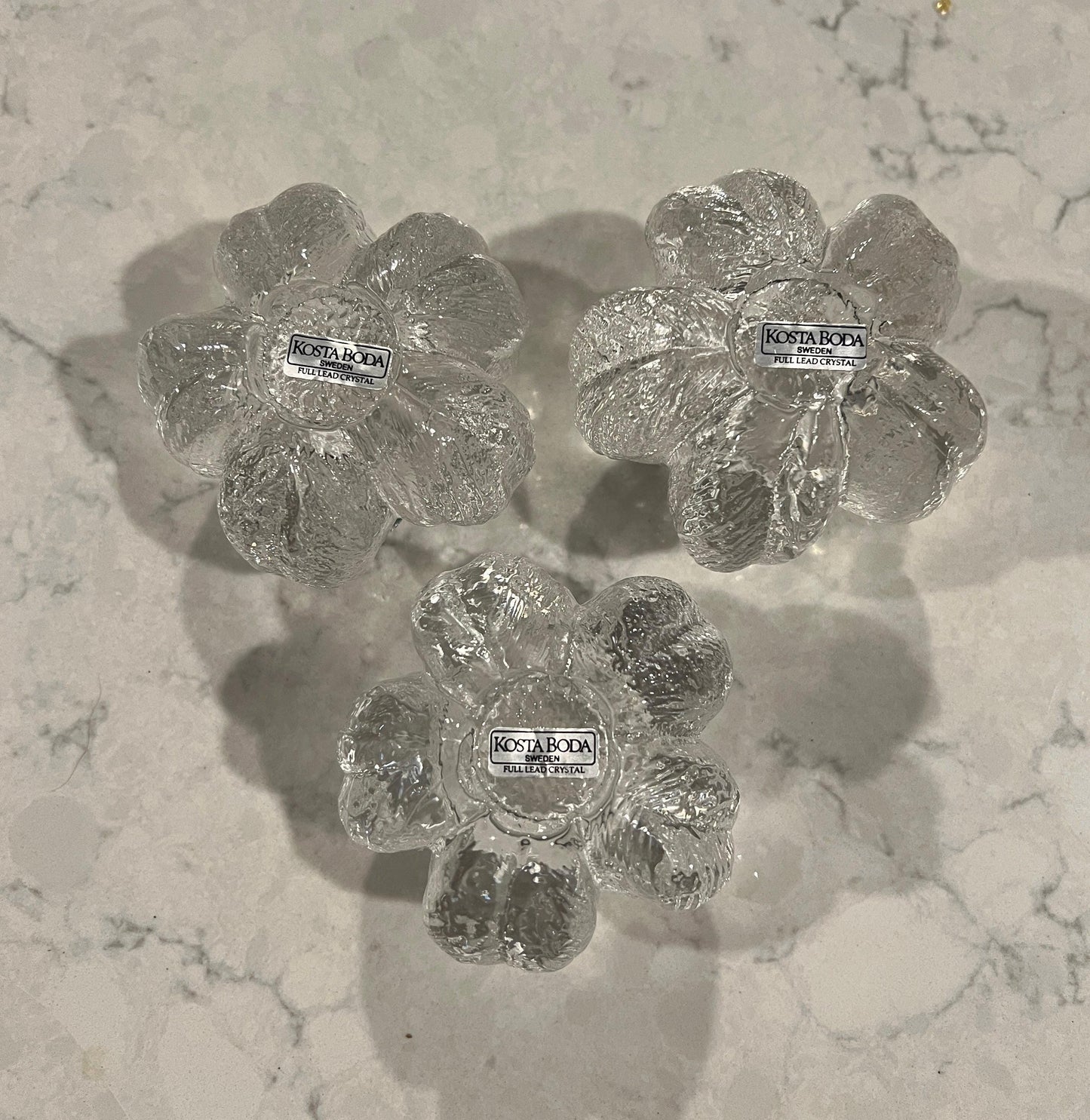 Swedish Kosta Boda Rosebud Candle Holders Lot of 4 - Hand Blown Glass