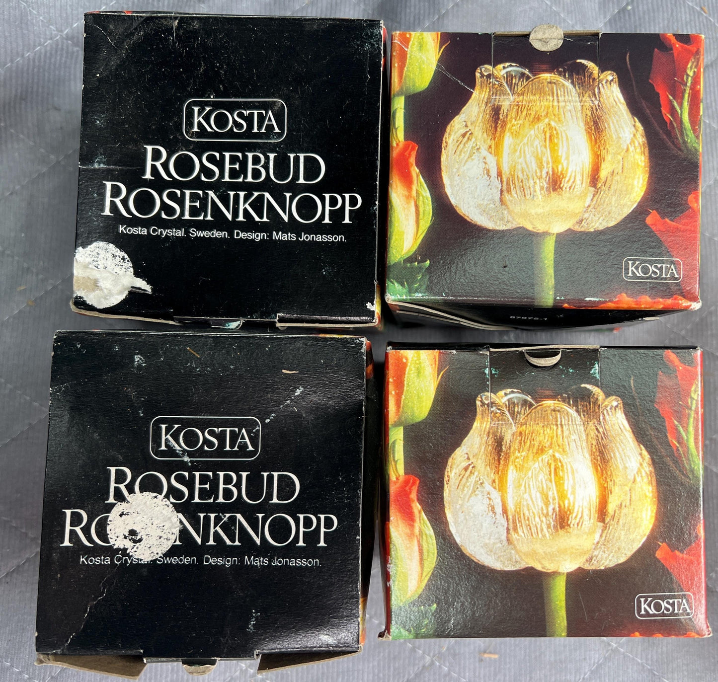 Swedish Kosta Boda Rosebud Candle Holders Lot of 4 - Hand Blown Glass