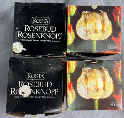Swedish Kosta Boda Rosebud Candle Holders Lot of 4 - Hand Blown Glass