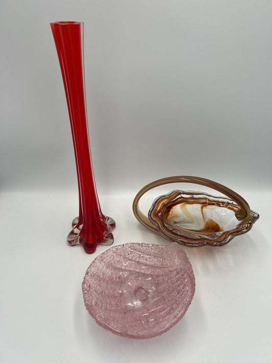 Vintage Art Glass Cornucopia - Amber Orange Swirled Centerpiece