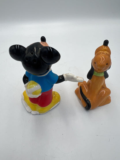 Disney Salt and Pepper Shakers: Vintage Mickey and Pluto PLUS extra Mickey Cowboy  (Ceramic Collectibles)