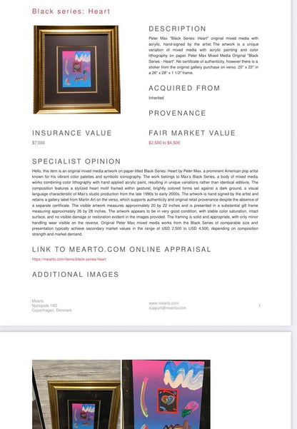 Peter  Max, Black Series: Heart.  Original Painting