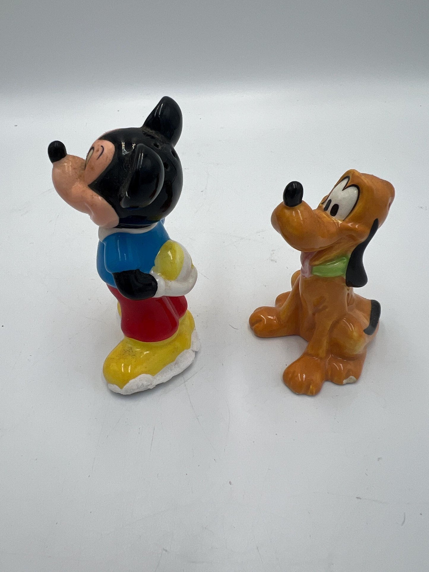 Disney Salt and Pepper Shakers: Vintage Mickey and Pluto PLUS extra Mickey Cowboy  (Ceramic Collectibles)
