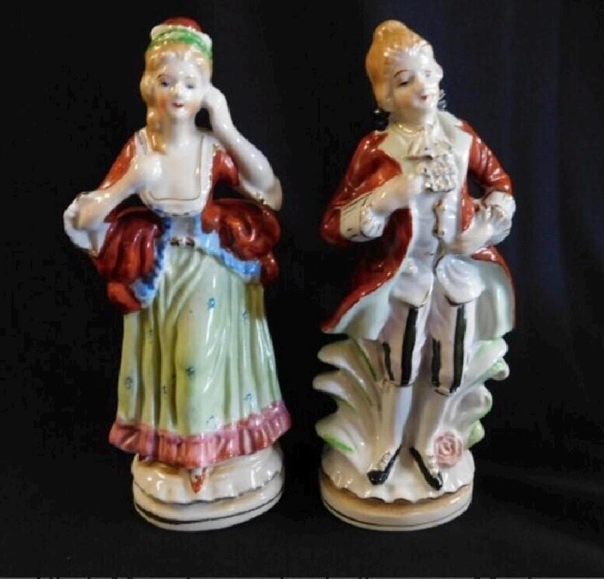 Vintage Porcelain Figurines: Victorian Couple in Period Dress