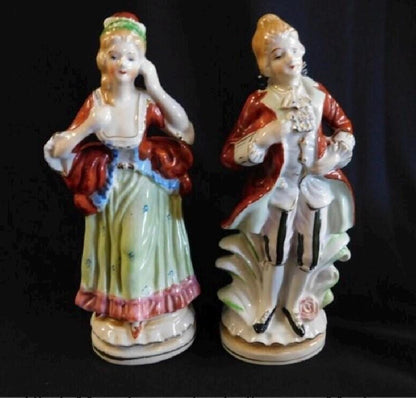 Vintage Porcelain Figurines: Victorian Couple in Period Dress