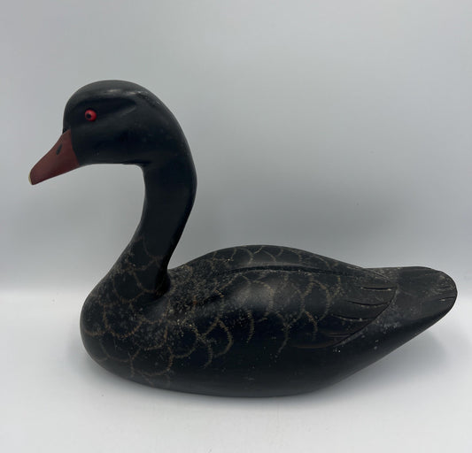 Vintage Black Swan Figurine, Hand-Carved Wood (Glossy Finish)