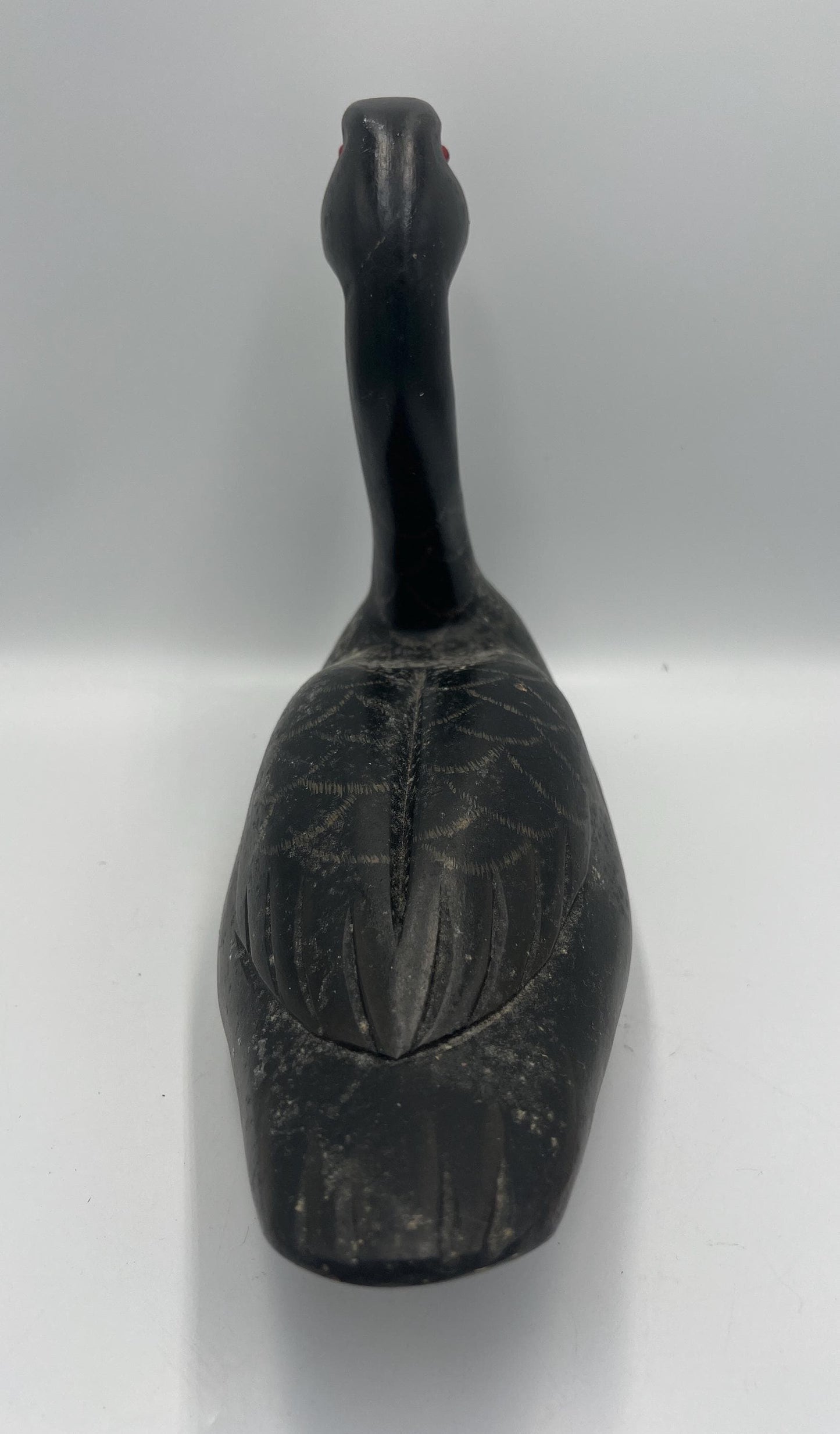 Vintage Black Swan Figurine, Hand-Carved Wood (Glossy Finish)