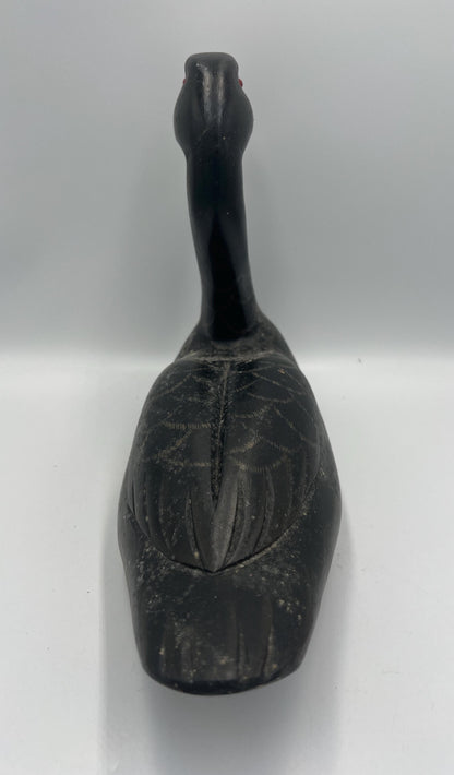 Vintage Black Swan Figurine, Hand-Carved Wood (Glossy Finish)
