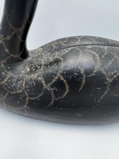 Vintage Black Swan Figurine, Hand-Carved Wood (Glossy Finish)