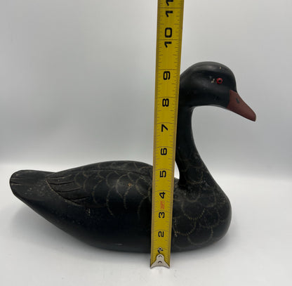 Vintage Black Swan Figurine, Hand-Carved Wood (Glossy Finish)