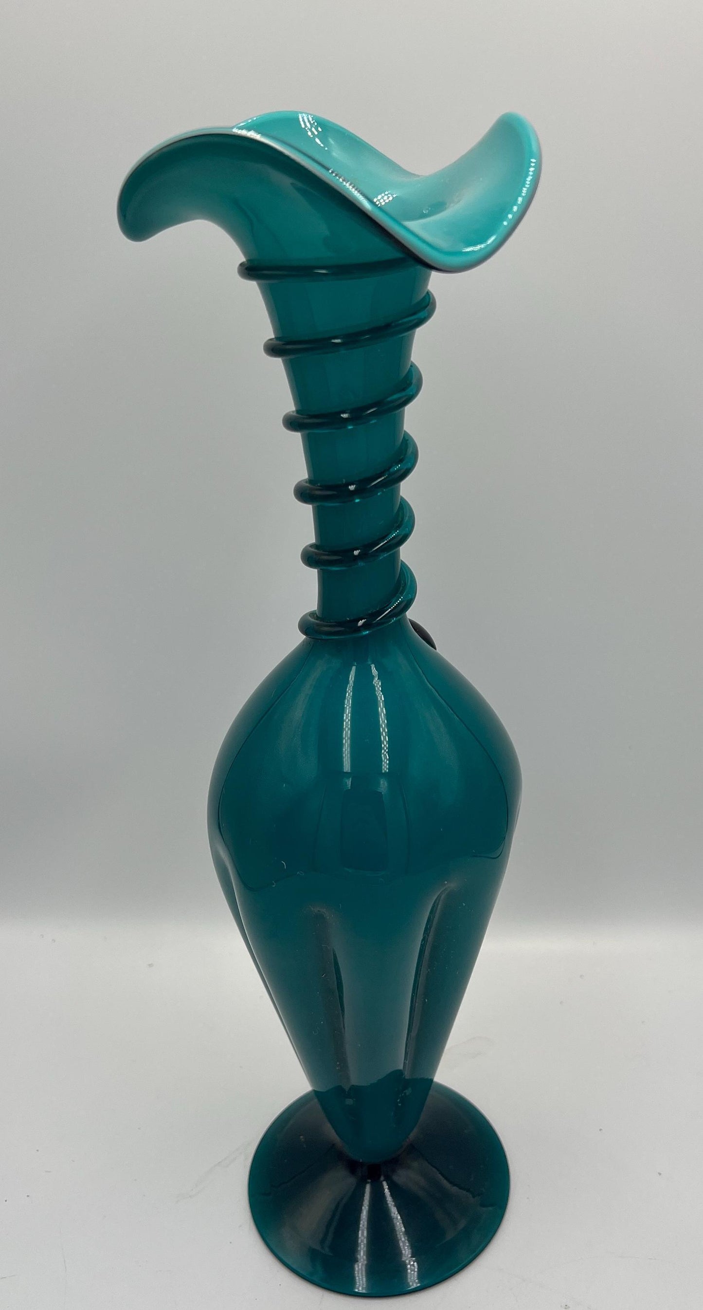 Rare Empoli Italy cased teal blown glass vase