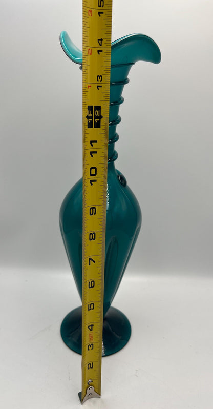 Rare Empoli Italy cased teal blown glass vase