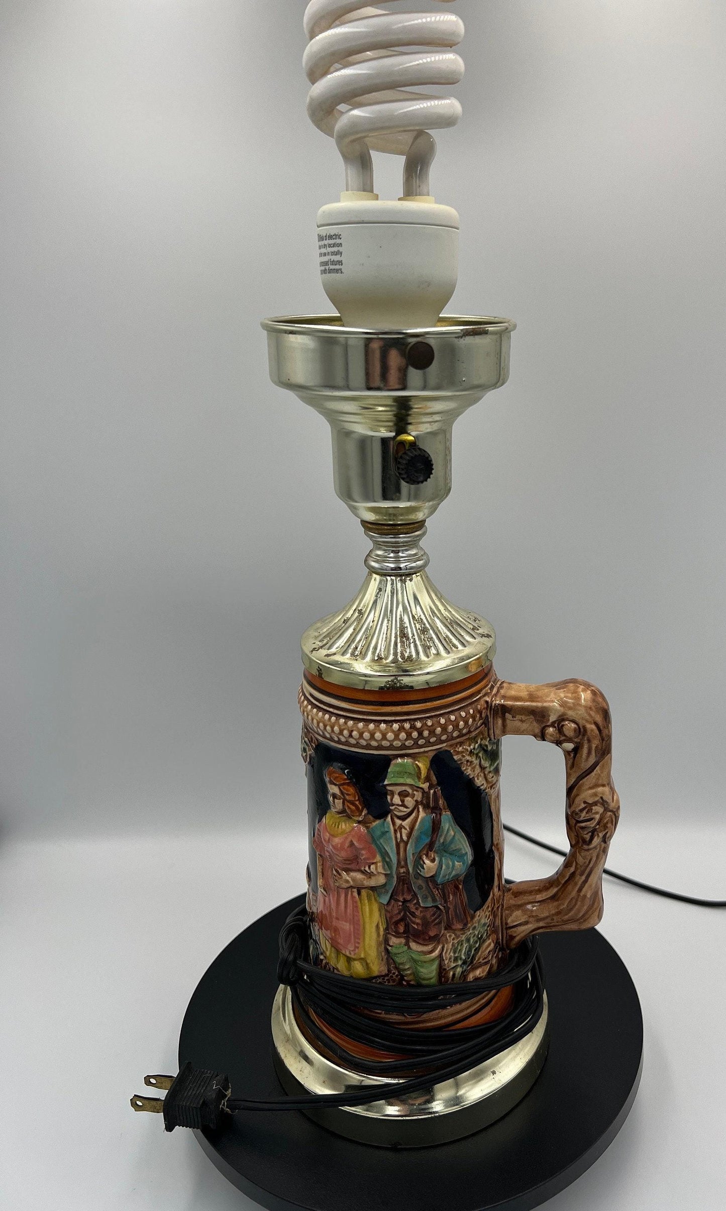 German Beer Stein Lamp: Rustic Vintage Lighting (No Shade)