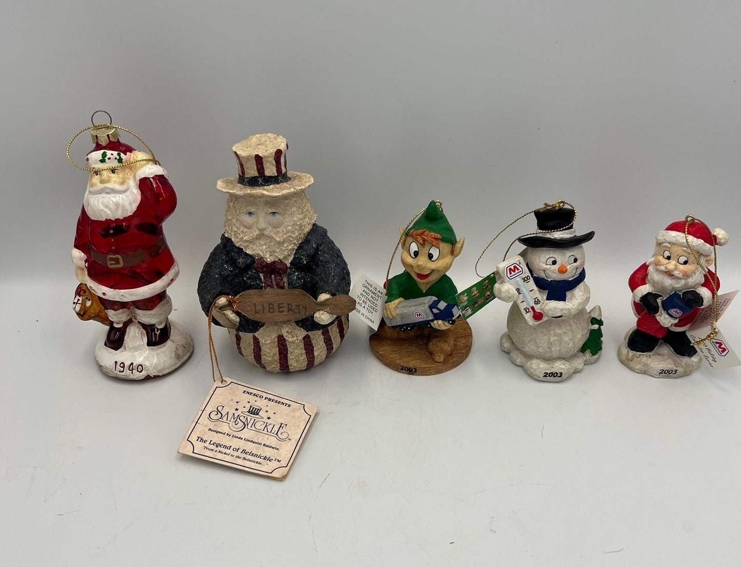 Christmas Ornaments: Vintage Collectible Figures (Santa, Uncle Sam, Marathon)