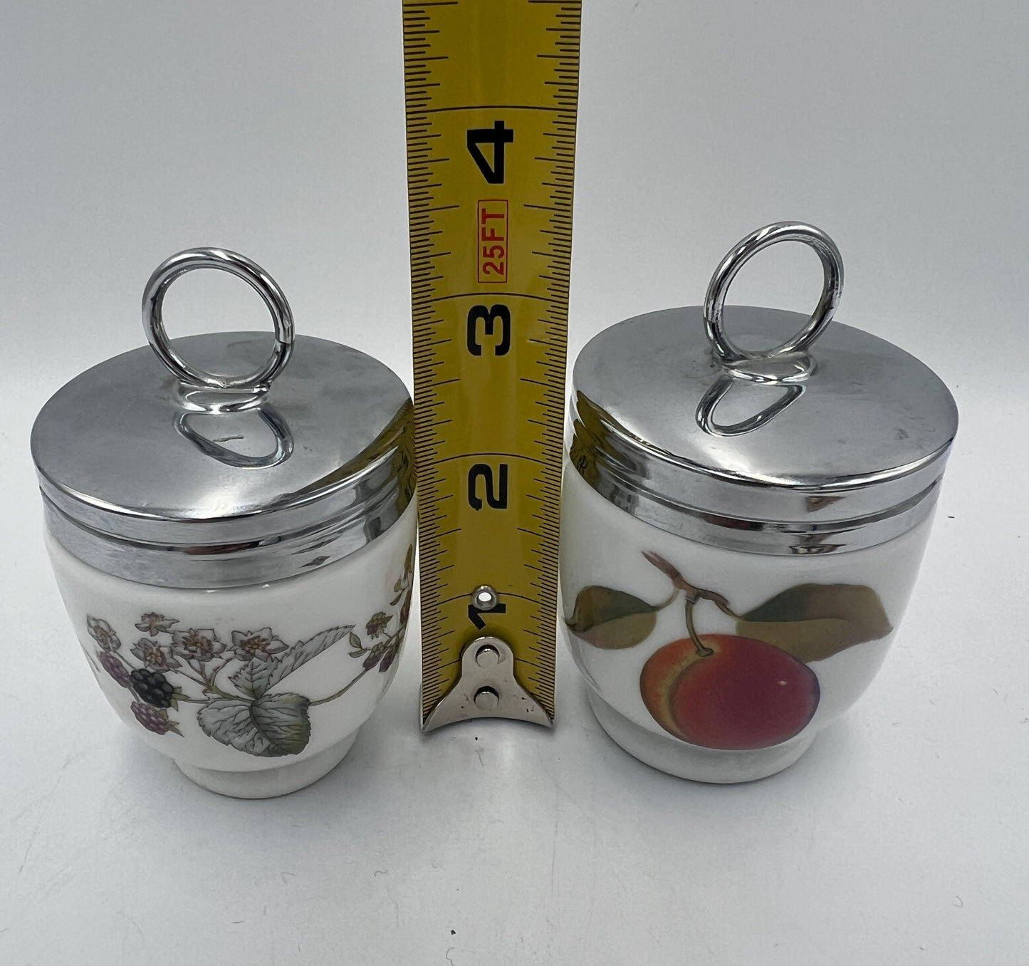 Egg Coddlers Set: Royal Worcester Evesham Gold - Porcelain with Chrome Lid