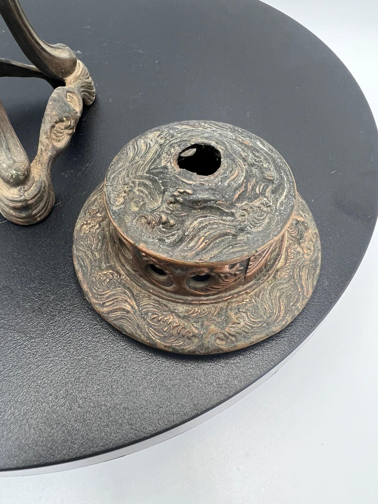 Ornate Bronze Censer: Dragon Design, 3-Footed Incense Burner