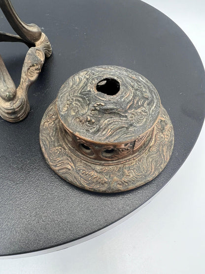 Ornate Bronze Censer: Dragon Design, 3-Footed Incense Burner