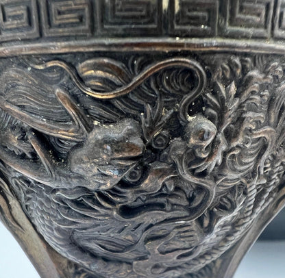 Ornate Bronze Censer: Dragon Design, 3-Footed Incense Burner