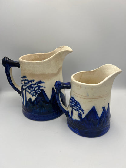 Vintage Sleepy Eye Blue Stoneware Pitcher: Rustic Native American Pottery Jug
