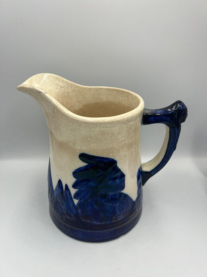 Vintage Sleepy Eye Blue Stoneware Pitcher: Rustic Native American Pottery Jug