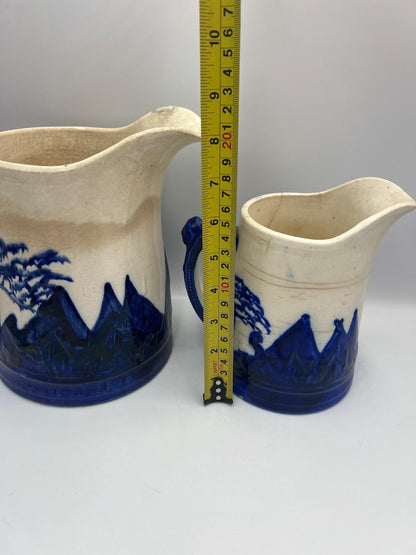 Vintage Sleepy Eye Blue Stoneware Pitcher: Rustic Native American Pottery Jug