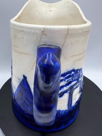 Vintage Sleepy Eye Blue Stoneware Pitcher: Rustic Native American Pottery Jug