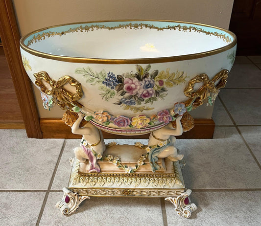 Large Dresden Porcelain Floral Compote