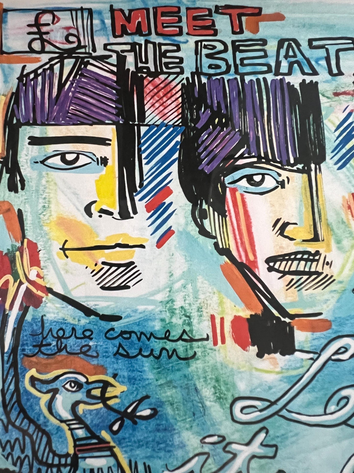 Lebo David LeBatard Meet the Beatles Embossed Print, Hand Signed, Thumb Printed by Lebo