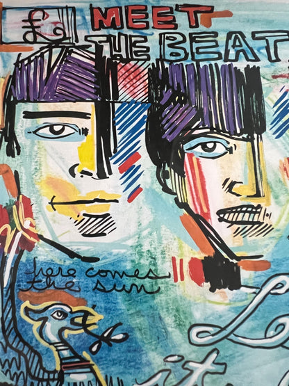 Lebo David LeBatard Meet the Beatles Embossed Print, Hand Signed, Thumb Printed by Lebo
