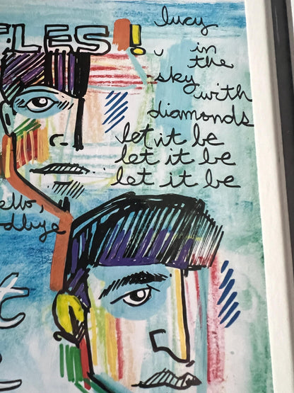Lebo David LeBatard Meet the Beatles Embossed Print, Hand Signed, Thumb Printed by Lebo