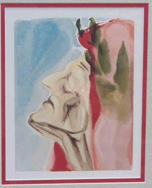 Original Salvador Dali Color Woodcut Print, Dante's New Doubt, Divine Comedy