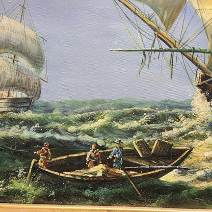 Maritime Acrylic Painting, Ships in Storm (Framed 23.5x19.5")