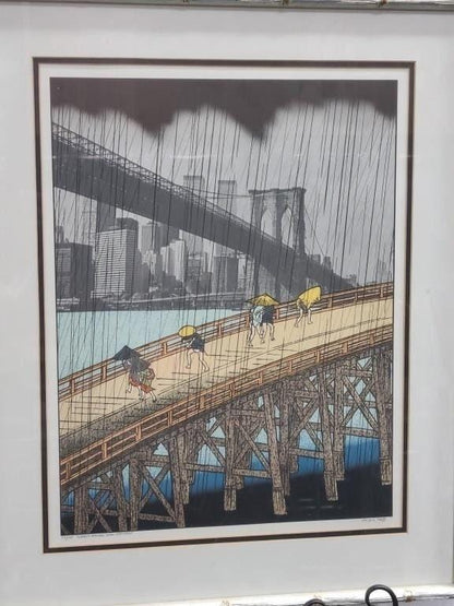 Sudden Shower, After Hiroshige, Signed LE Litho Lithograph by Michael Jay Knigin